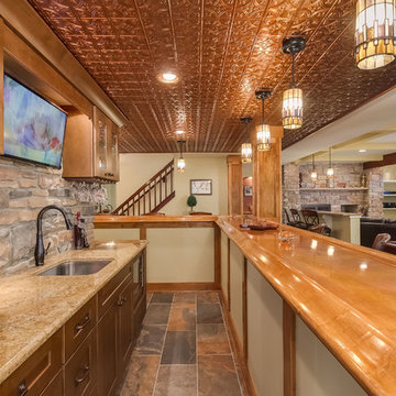 Basement Wet Bar with Tin Ceiling