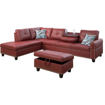Lifestyle Furniture Catrina Left-Facing Sectional & Ottoman in Wine Red