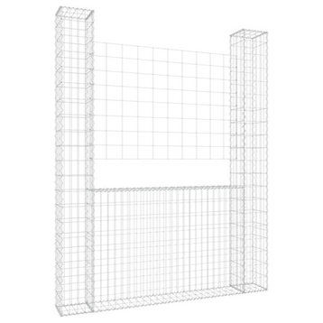 vidaXL Gabion Basket U-Shape with 2 Posts Iron Garden Patio Wall Wire Fence Cage