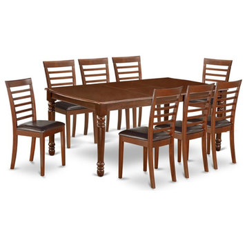 East West Furniture Dover 9-piece Wood Dining Set in Mahogany