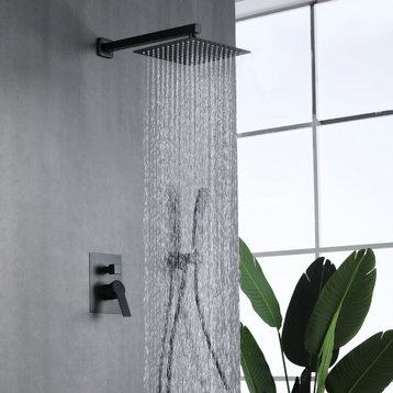 Wellfor Rain Shower System, 10" Waterfall Shower Head With Handheld Combo Set, Black