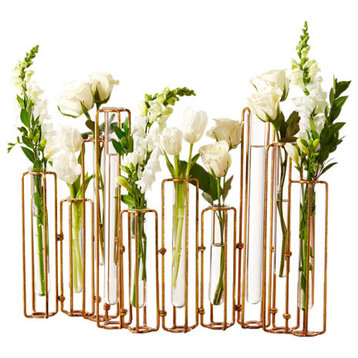 Tozai Lavoisier Hinged Flower Vases With Antiqued Gold Finish, 10-Piece Set
