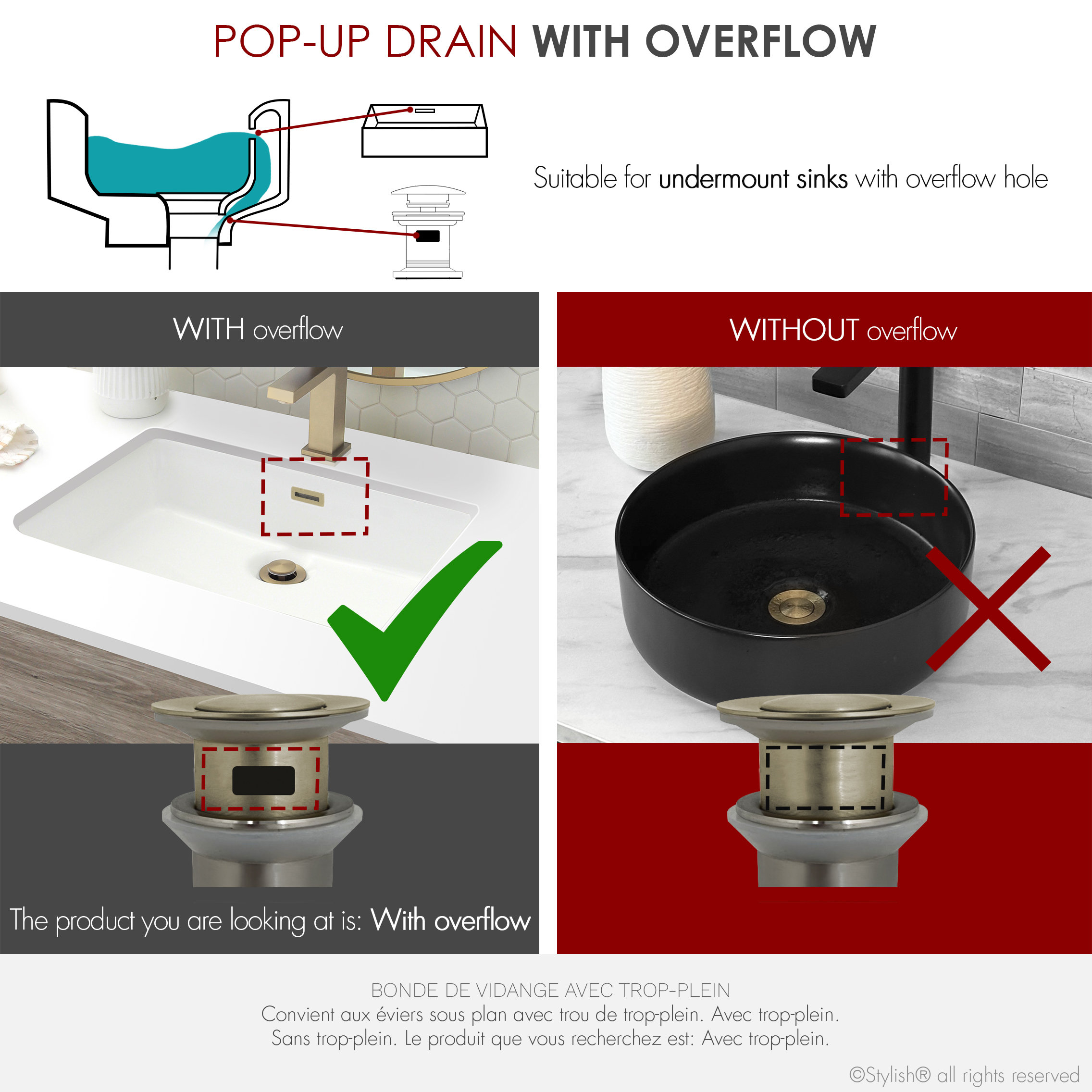 STYLISH Single Handle Brushed Gold Vessel Bathroom Faucet with Pop Up Drain