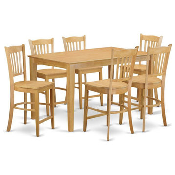 East West Furniture Capri 7-piece Wood Pub Table and Dining Chair Set in Oak