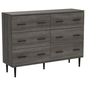 Spacious Double Dresser, Reclaimed Wood Design With 6 Drawers, Gray Wash