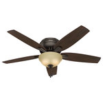 Hunter Fan Company - Hunter Fan Company 52" Newsome Premier Bronze Ceiling Fan With Light - With its charming appearance, the Newsome low-profile ceiling fan with light will complement your casual design style. The clean line details throughout the fan body and blade irons work together to create a coherent design that will fit any standard or large room with a low ceiling. The handsome bowl light fixture provides your ideal ambiance while the 52-inch blades are powered by a three-speed WhisperWind motor delivering superior air movement and whisper-quiet performance so you get all the cooling power you want without the noise. The Newsome Collection offers you the freedom to choose from many different sizes, light kits, and other options to maintain a consistent look throughout every room in your home.