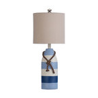 Nautical Rope Table Lamp, Blue Stripe Finish, Oatmeal Hardback Fabric Shade