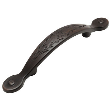 Cabinet Pull, 3" Hole Centers, Oil Rubbed Bronze Leaf, Set of 10