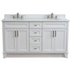 61" Double Sink Vanity, White Finish And White Quartz And Oval Sink
