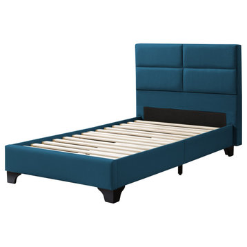 CorLiving Bellevue Upholstered Panel Bed, Twin/Single, Ocean Blue