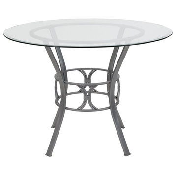 Flash Furniture 42" Round Glass Top Dining Table in Silver