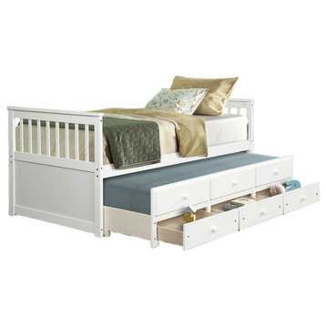 Captain's Bed Twin Daybed with Trundle and Storage Drawers, White