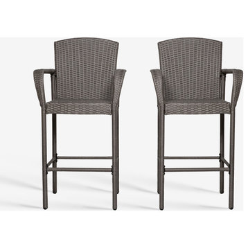 WestinTrends 47" 2PC All Weather Outdoor Patio Wicker Barstool Arm Chair Set, Gray