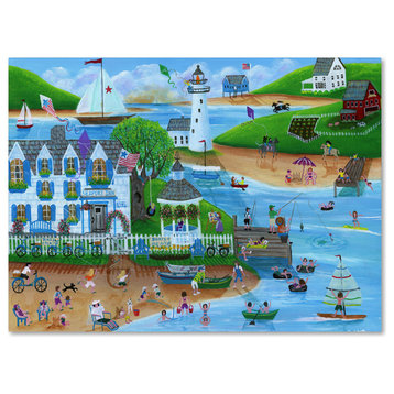Cheryl Bartley 'Folk Art Summertime Fun at Seaport Inn' Canvas Art, 18" x 24"