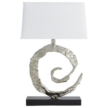 Modern Ribbon Swirl Sculpture Silver Metal Table Lamp 35 in Organic Shape Nickel
