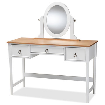 Sylvie Classic and Traditional White 3-Drawer Wood Vanity Table With Mirror