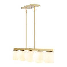 Luca Parisian 45.5" 5-Light Modern Globe Linear LED Pendant, Brass Gold/White