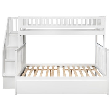 Staircase Bunk Bed Twin Over Full With Full Size Urban Trundle Bed, White