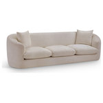 Meridian Furniture - Penelope Upholstered Sofa, Beige, Chenille Fabric - Discover the sophisticated charm of the Penelope sofa, crafted in luxurious soft beige chenille fabric. This elegant piece features a solid wood inner frame for durability and a contemporary design that elevates any space. Included pillows enhance its comfort and style, making it an ideal centerpiece for gatherings. Transform your home with the true embodiment of refined taste and timeless beauty.