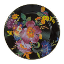 Flower Market Enamel Charger/Plate - Black | MacKenzie-Childs - Charger Plates