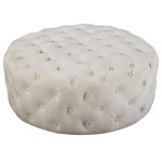 Meridian Furniture - Addison Velvet Upholstered Ottoman/Bench, Cream - Rest weary legs at day's end atop the welcoming comfort of this Addison cream velvet ottoman. This Hollywood-inspired ottoman features deep button tufting from top to bottom for a luxe look and is covered in velvety upholstery for added glam. The vibrant cream color makes a bold statement in your space and adds a pop of cheery color to your room. This substantially sized ottoman also doubles as an extra seat and is padded thickly for supreme comfort.
