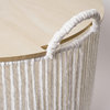 Boho White and Natural Paper Rope Woven Storage Baskets with Wooden Lids 3 Set