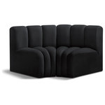 Meridian Furniture - Arc Velvet Upholstered 2-Pc. Inward Curved Modular Sectional, Black - Give your living room or den the perfect blend of style and versatility with this Arc velvet fabric curved modular Sectional. Part of the Arc modular furniture collection, this Sectional comes upholstered in rich black velvet fabric and features deep channel tufting that adds a touch of luxury while enhancing comfort and support. A seamless combination of form and function, this chair can be used with other Arc pieces to create a myriad of configurations in your well-curated room.