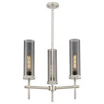 Innovations Lighting - Lincoln, 3 Light 12" Stem Pendant, Satin Nickel, Plated Smoke Glass - The Lincoln collection makes a statement with bold and striking details. The impressive glass cylinder shade sits atop a refined metal frame that features perfectly placed knurling details. Lincoln is a gorgeous addition to traditional or restoration decor.