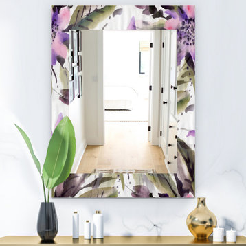 Designart Pink Blossom 42 Traditional Frameless Wall Mirror, 28x40
