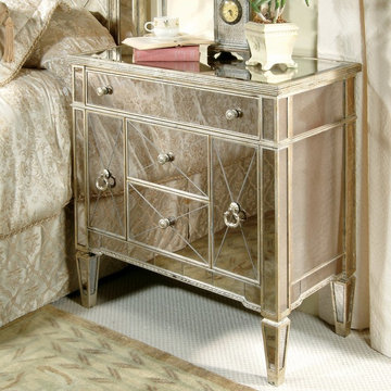Bassett Mirror Borghese Mirrored Chairside Chest in Antique Silver