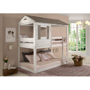 Acme Twin Bunk Bed With Rustic White Finish 38135