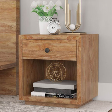 Britain Rustic Teak Wood 1 Drawer Bedside Nightstand