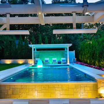 Hinsdale, IL Rectilinear Pool with Hot Tub Inside and Infinity Edge