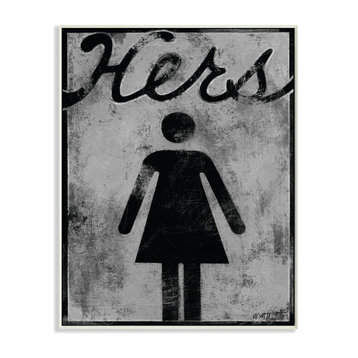 Stupell Industries Hers Distressed Bathroom Sign, 13"x19", Wood Wall Art