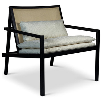 Barra, Cane Lounge Chair, Boucle Ivory Upholstery, Black Frame, Natural Webbing