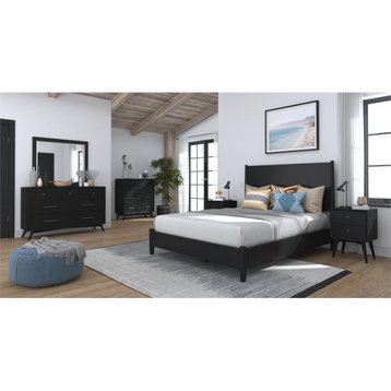 Alpine Furniture Flynn Mid Century Modern California King Panel Bed in Black