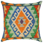 Bareens Designer Rugs - Bohemian Turkish Meaghan Hand Woven Kilim Throw Pillow - Embellish your home with this timeless casual chic handmade Southwestern Kilim throw pillow covers made with and cotton. Constructed on a loom by Nomad Turkman people with hand spun and Natural Vegetable dyes these beautiful Kilim pillow covers are known for their beautiful repetitive geometrical, naturalistic floral and traditional patterns yet still giving it a moden look. Masterfully artisan-crafted on traditional Kilim looms with a contemporary fashion palette producing bold intricate sharp patterns making them a standout piece in any decor.