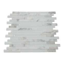Glossy White & White Marble Random Brick Pattern Glass Mosaic Tiles - Home Decor