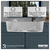 Karran Drop-In Quartz 34" 1-Hole Single Bowl Kitchen Sink Kit, White