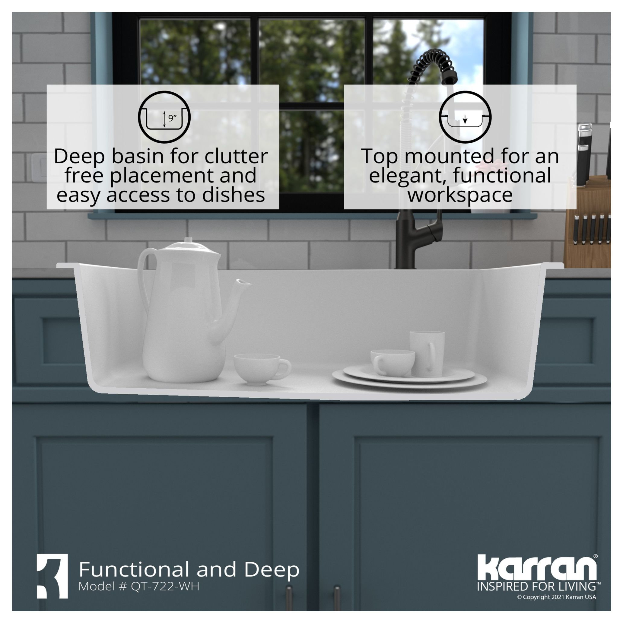 Karran Drop-In Quartz 34" 1-Hole Single Bowl Kitchen Sink Kit, White