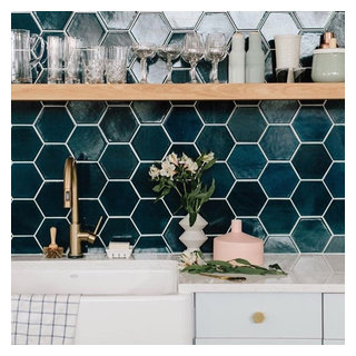 Navy Blue Hexagon Kitchen Backsplash - Contemporary - San Francisco ...