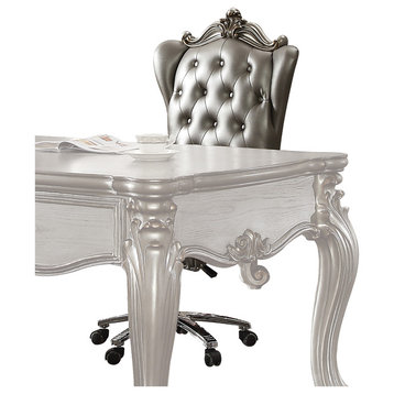 ACME Versailles Executive Chair, Swivel and Lift, Silver PU, Antique Platinum