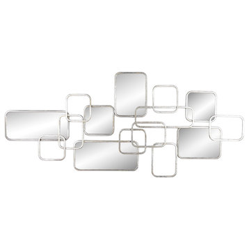 Metal, 46x20 Wall Accent With Mirrors, Silver