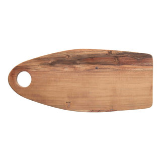 Creative Co-op Round Small Suar Wood Cutting Board with Handle, Natural