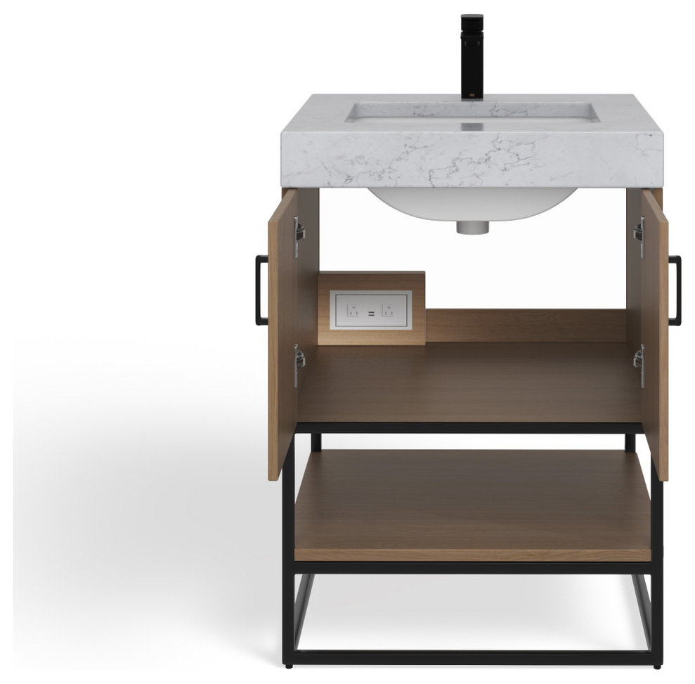 Alistair Bath Vanity, Oak, 24", Matte Black Hardware, Single, Freestanding