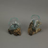 Set of 2 Melted Glass On Teak Driftwood Decorative Bowls/Vases/Terrarium Plante