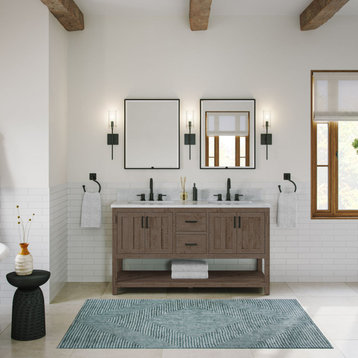 Betsy Bathroom Vanity, Brown, 60", Double Sink, Freestanding