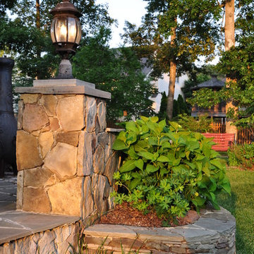 Outdoor Fireplace w/ Mountain Ridge Stone Dry Stack & Chocolate Grey Stone Face