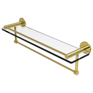 Fresno 22" Glass Shelf with Vanity Rail and Towel Bar, Polished Brass