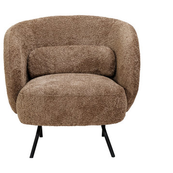 Soft Boucle Fabric Upholstered Chair With Black Metal Legs, Taupe